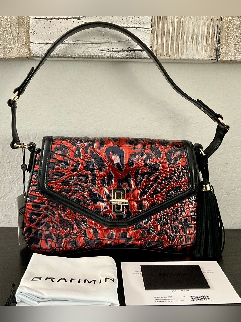 Brahmin Nerida RED LEOPARDESS Leather Shoulder Bag W/ Eyes NWT